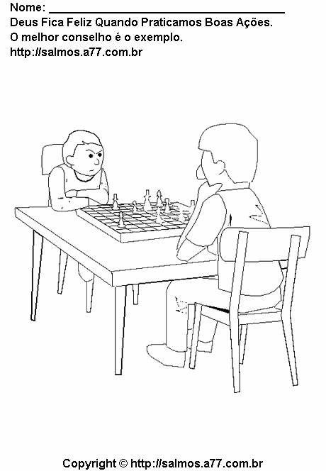 Desenho de Rapariga a jogar xadrez para colorir